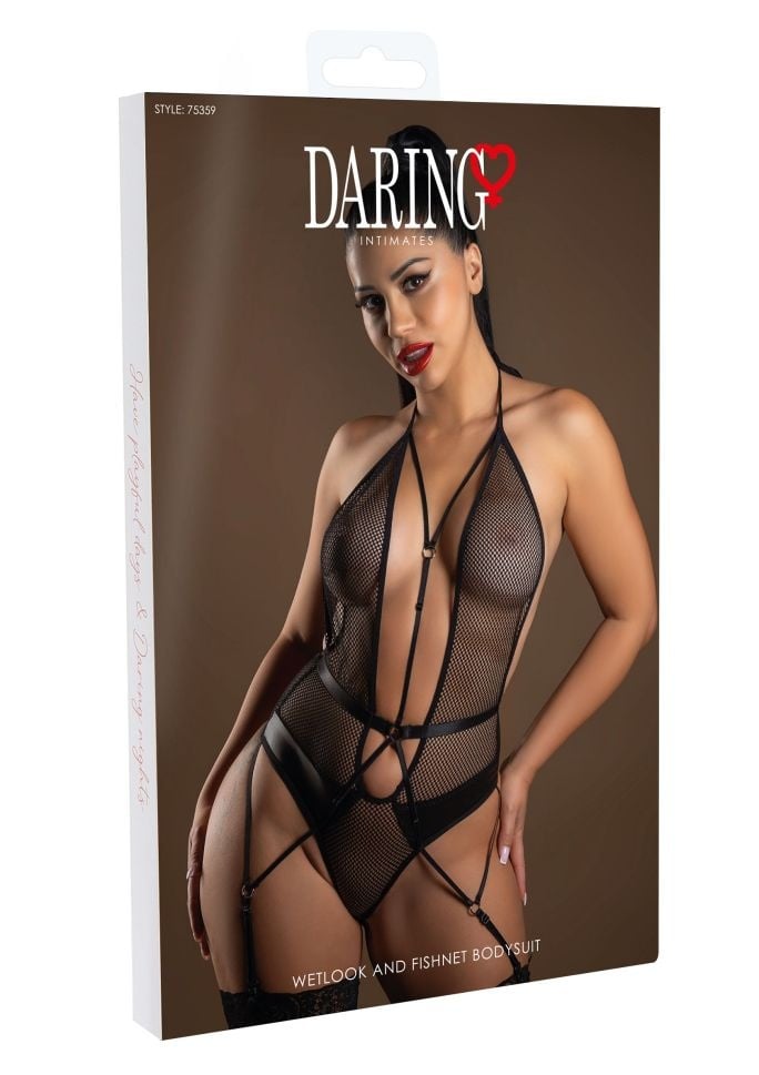 Body cu o tesatura de plasa Wetlook and Fishnet Bodysuit, Daring Intimates - S/M - 1 | YEO