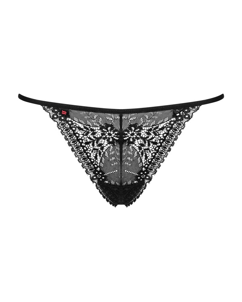 Chilot tanga din dantela fina cu motive florale Intensa thong, Obsessive, black - L/XL