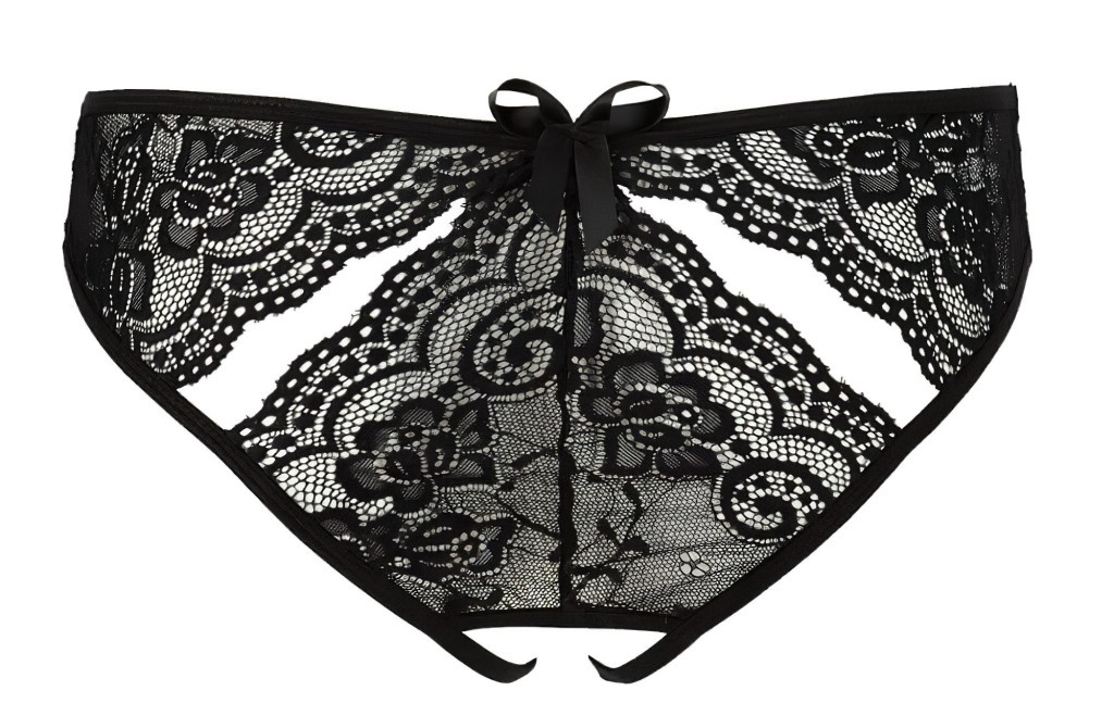 Chilotei sexy din dantela florala cu decupaje in model si in zona intima Crotchless black - L - 1 | YEO