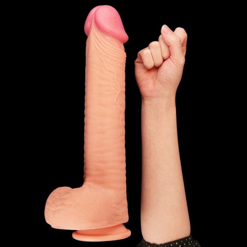 Dildo cap bombat și bile texturate 12 Dual Layered Platinum Silicone - 30cm x 5.3cm - 1 | YEO