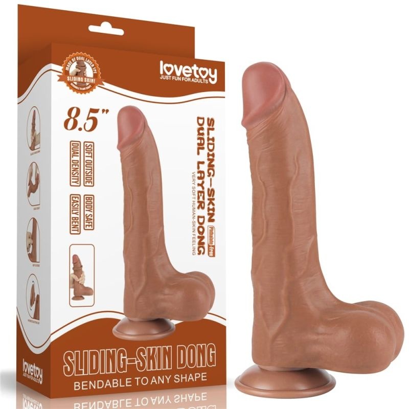 Dildo din materialsuper realist cu două straturi Sliding Skin Dual Layer Dong Brown II (22cm)