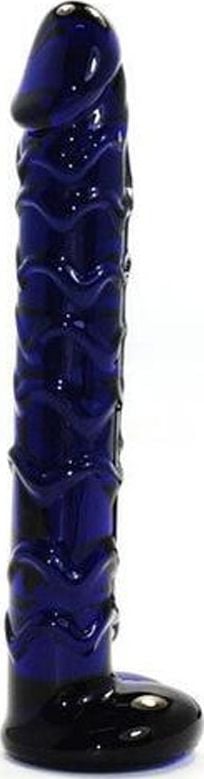 Dildo din sticla transparenta de inalta calitate cu model spiralat , Oh Long Johnson, Blue (19 cm)