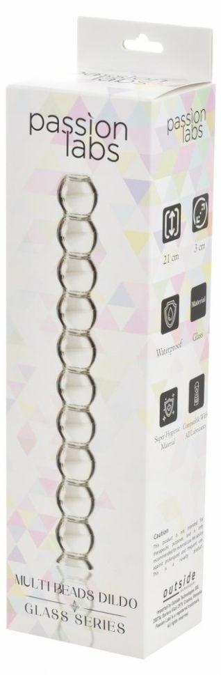 Dildo din sticla transparenta de inalta calitate, design cu margele Multi Beads Dildo, Premium Glass (21cm)