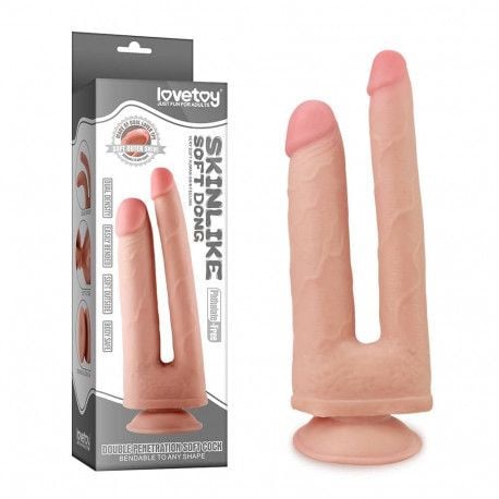 Dildo dubla penetrare Bendable Skinlike Double Penetration Soft Cock