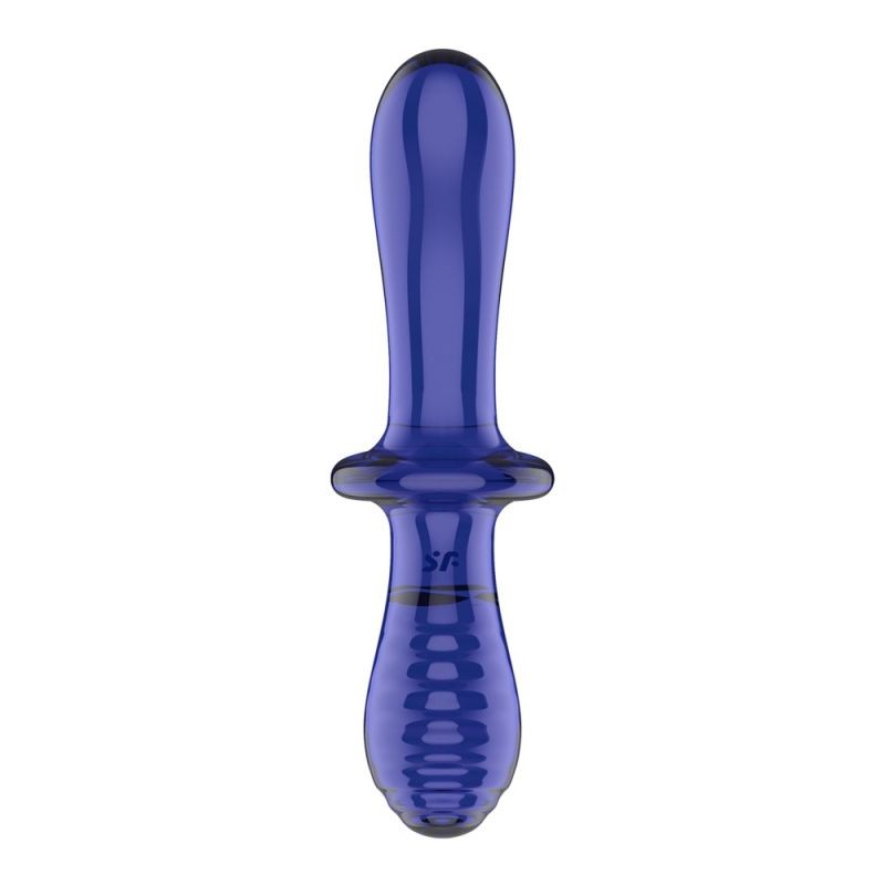 Dildo dublu din sticla borosilicata solida Satisfyer Double Double Crystal light blue (20cm) - 3 | YEO