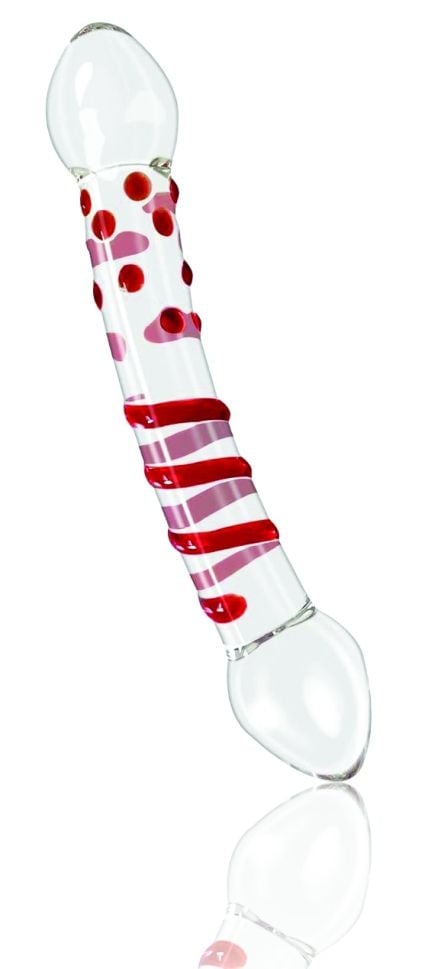 Dildo dublu din sticla, cu 2 capete de penetrare Double Red Dildo, Premium Glass 20cm