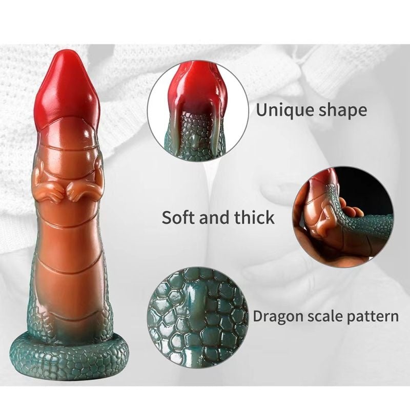 Dildo fantezist in forma de dragon Chinese Dragon cu Ventuza, Rosu/Verde (19 cm)