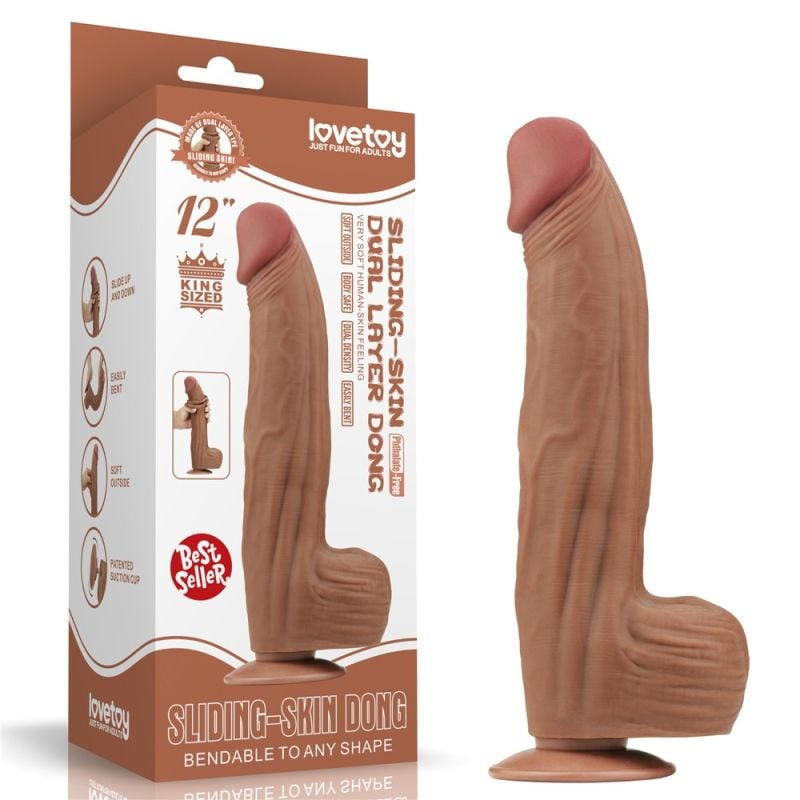 Dildo realist gigantic 12'' King Sized Sliding Skin Dual Layer Dong Brown (31cm)