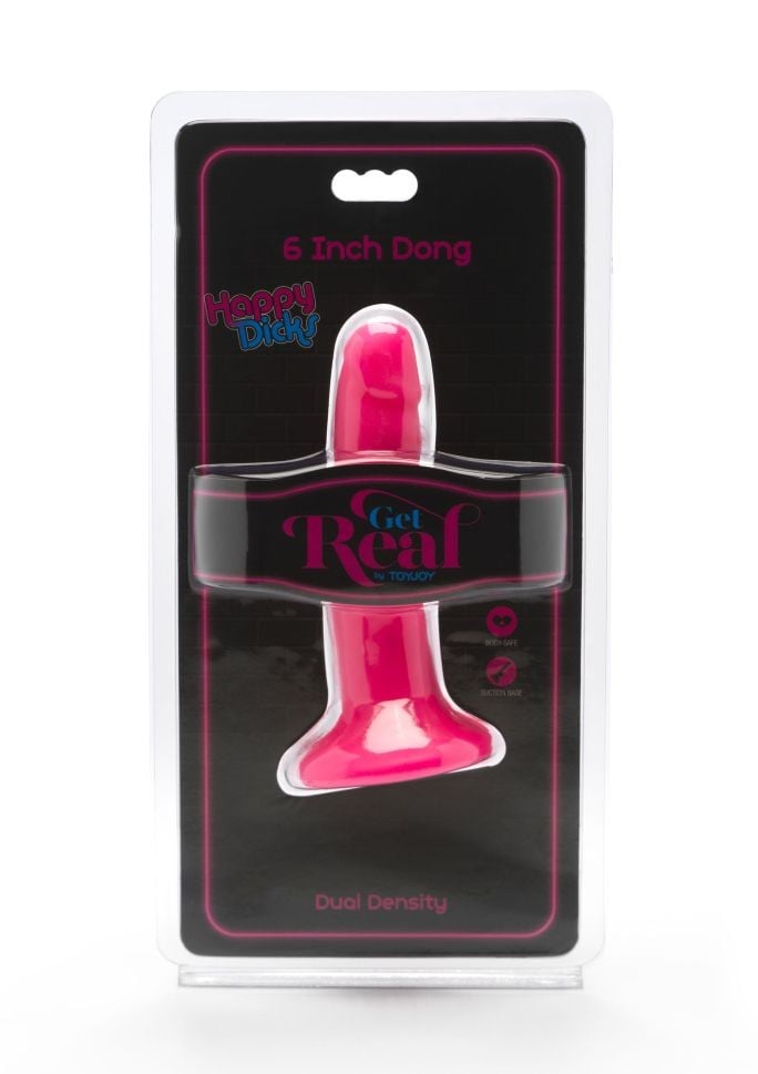 Dildo realist prevazut cu ventuza de fixare Happy Dicks Dong 6 inch, pink (15cm) - 1 | YEO