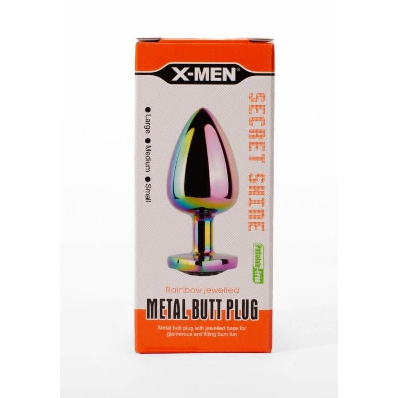 Dop anal Mediu Secret Shine Metal Butt Plug Rainbowheart M (8.2cm)