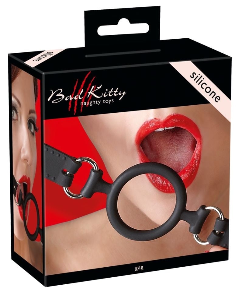 Gag negru in forma de inel pe curele reglabile Silicone Ring Gag