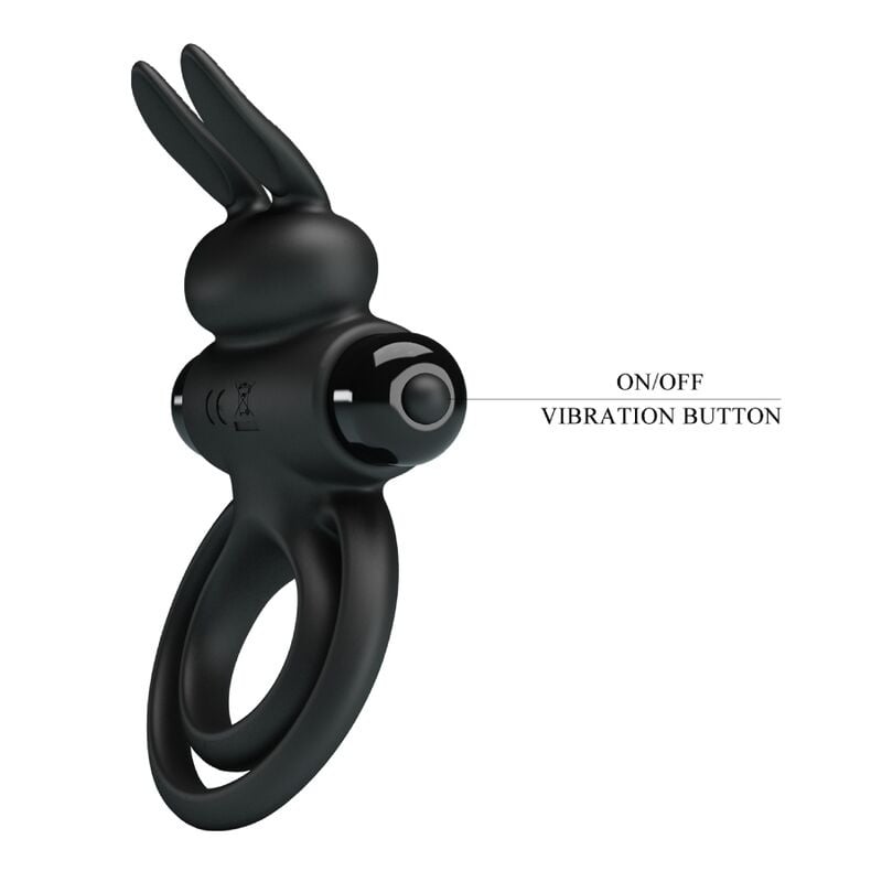 Inel penis cu stimulare clitoridiana Pretty Love Vibro Penis Ring Bunny III Black - 2 | YEO