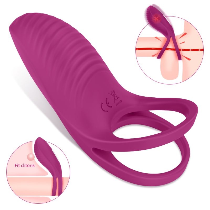 Inel vibrator pentru penis cu stimulator clitoridian si 9 moduri de vibratii Penis Racky