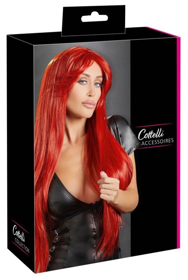 Peruca cu par lung culoare rosie vibranta Wig with long hair 80cm