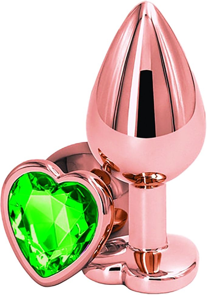 Plug Anal marime Medium, Rose Gold, Green Stone