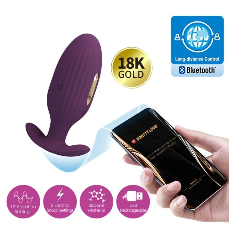 Plug anal unisex cu 3 setari de electro-stimulare, 12 moduri de vibratie Pretty Love Jefferson Purple - 1 | YEO