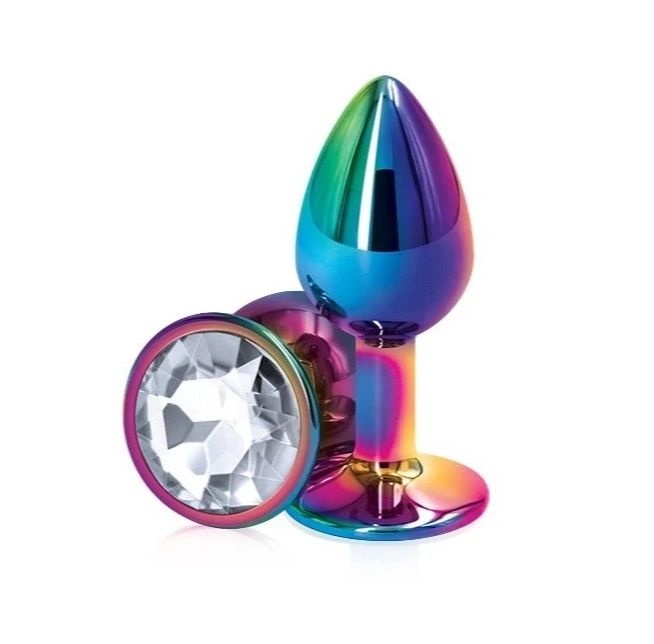 Plug metalic mic cu o bijuterie stralucitoare Metal Anal Plug, Small, Multicolor, Clear Crystal