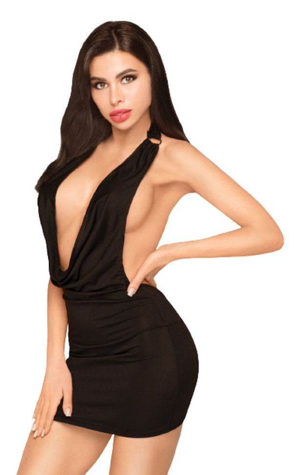 Rochie mini neagra din material elastic Heart Rob, Penthouse Lingerie, black, L/XL