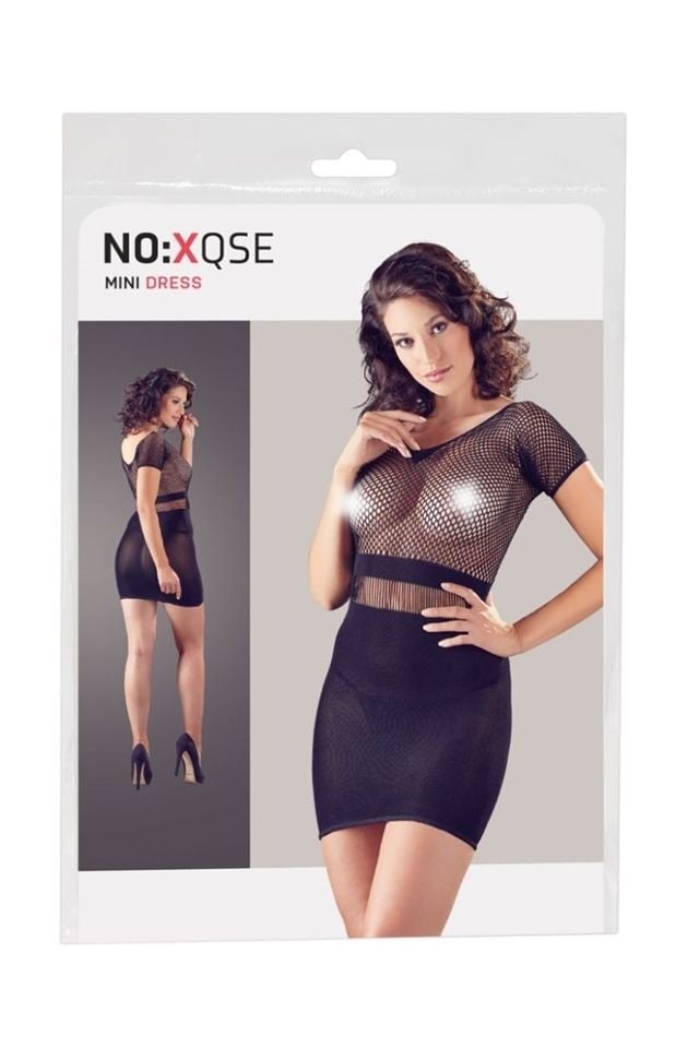 Rochie neagra, stransa pe corp, confectionata din plasa grosiera, Orion - S/L