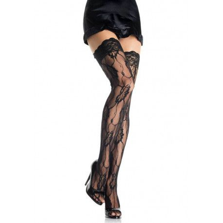 Romantic Rose Lace Thigh Highs Black Leg Avenue - OS