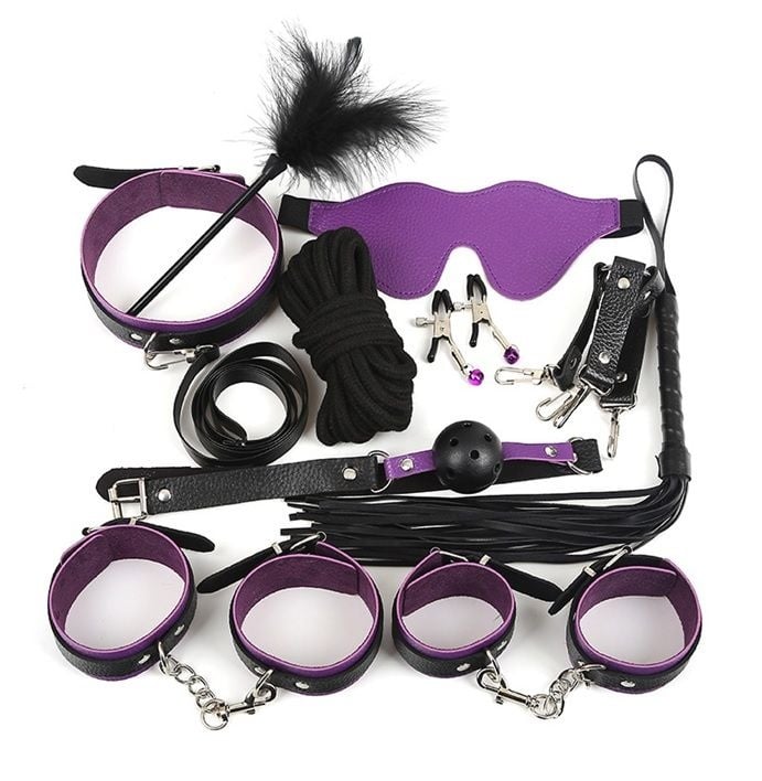 Set complet Bondage format din 10 piese BDSM Kit Pleasure Pack, 10 Piece, Black/Purple