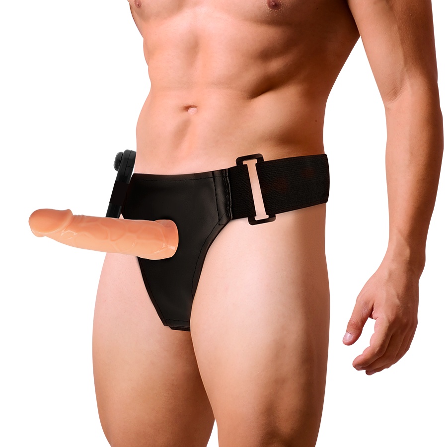 Strap-on cu prelungitor penis HARNESS ATTRACTION - Willian Hollow Harness cu Vibrator 17 cm x 4.5 cm