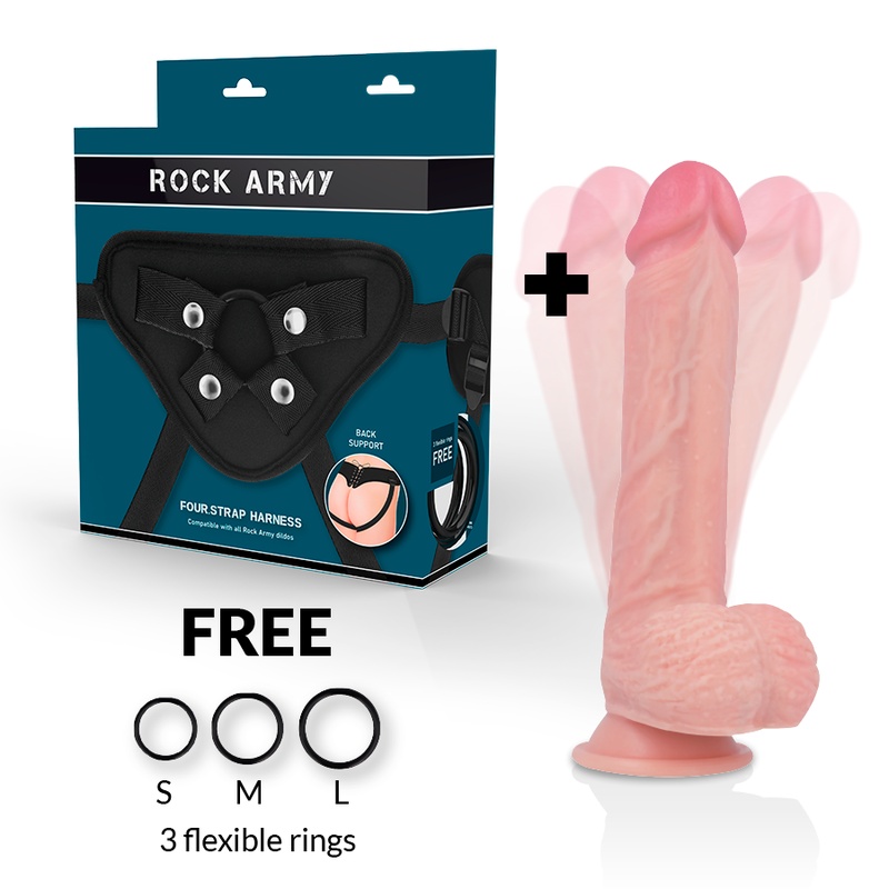 Strapon cu Dildo realistic cu rotatii si vibratii Rockarmy Hawk 22,0 cm x 20,0 cm (inserabil) x 4,6 cm