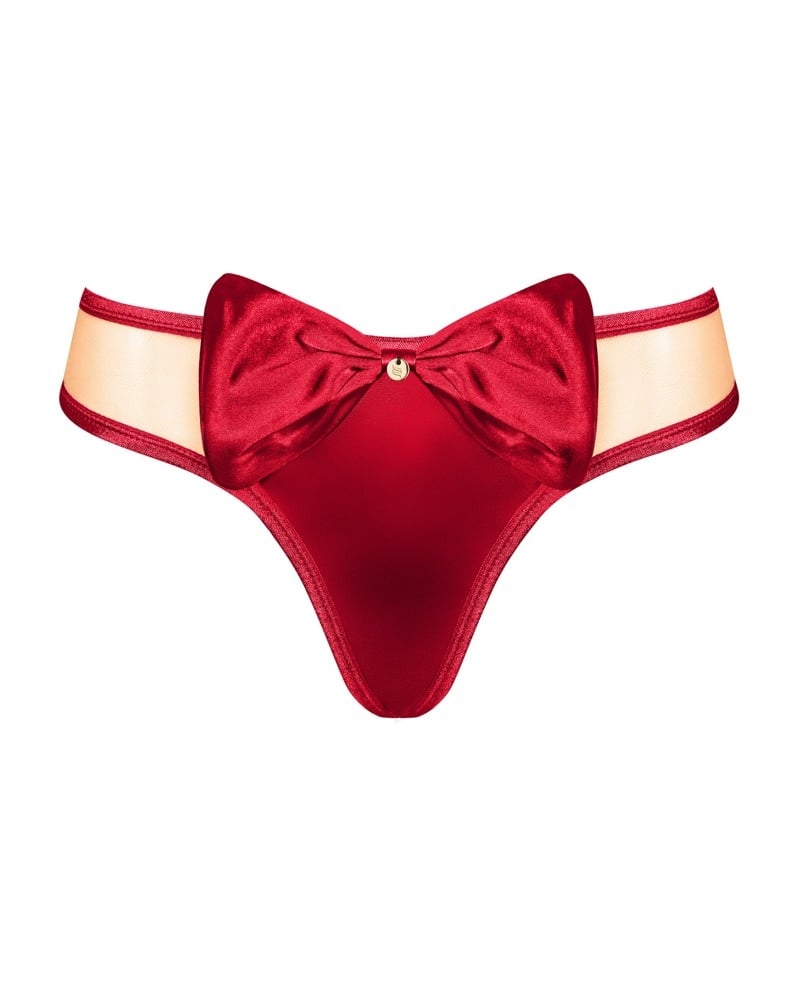 Tanga material elastic si funda din satin rosu Rubinesa thong Obsessive, red - S/M