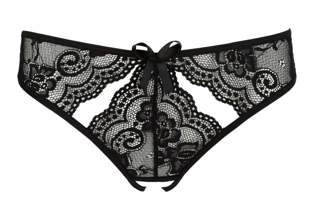 Chilotei sexy din dantela florala cu decupaje in model si in zona intima Crotchless black - L - 2 | YEO