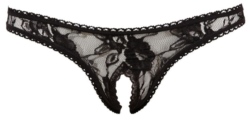 Chilotei tanga din dantela florala cu decupaj in zona intima String lace, Orion, black - M