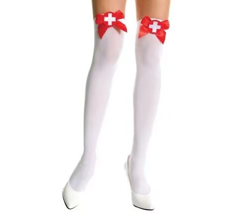 Ciorapo Sexy Nurse Stockings with Ribbons, White/Red, S