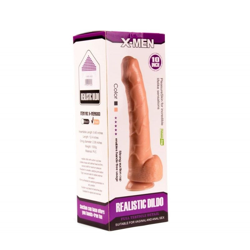 Dildo cu forma realista cu o suprafata pliabila, X-MEN Realistic Dildo Flesh 24.5cm