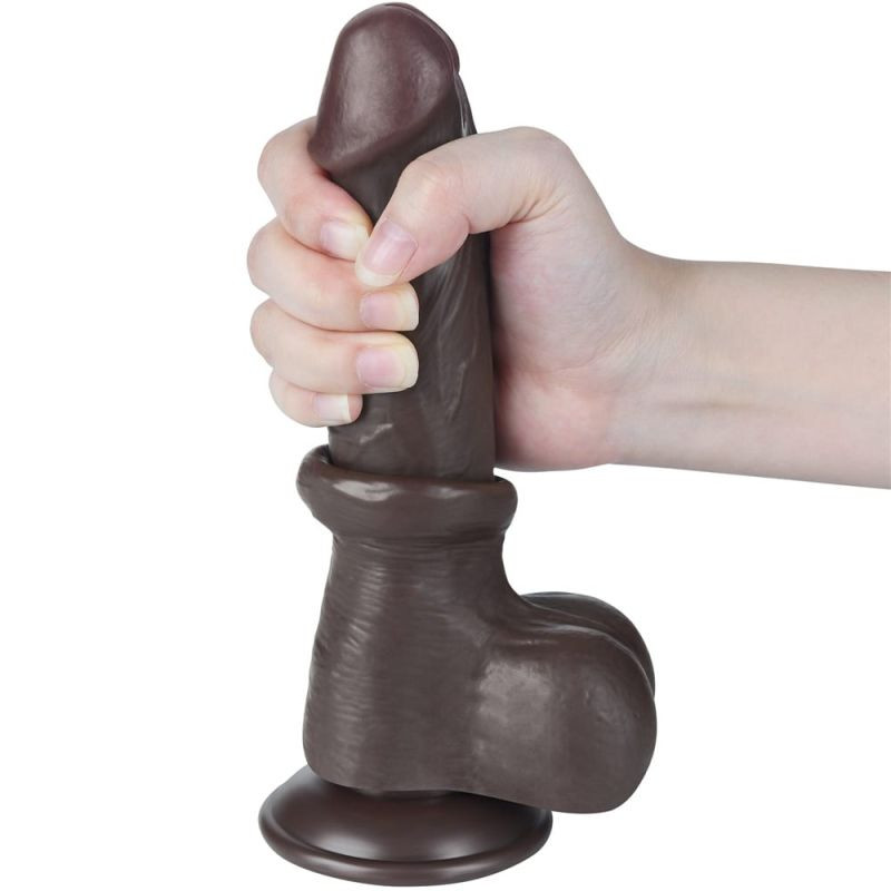 Dildo din material TPE super realist cu două straturi. 8\'\' Sliding Skin Dual Layer Dong Black I (20cm)