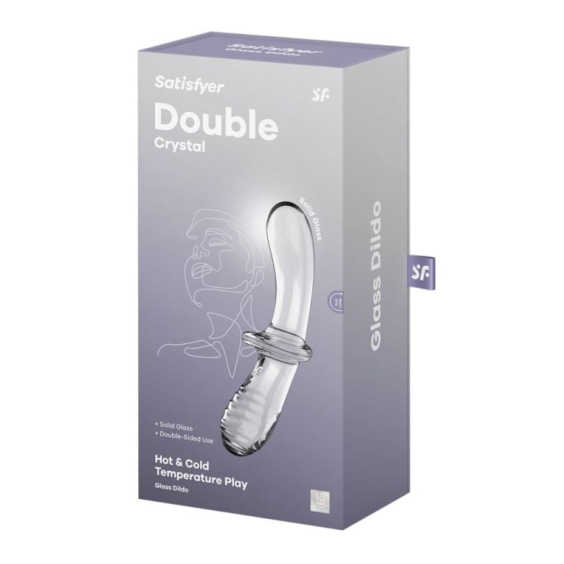 Dildo dublu din sticla borosilicata solida Satisfyer Double Crystal transparent (20cm)