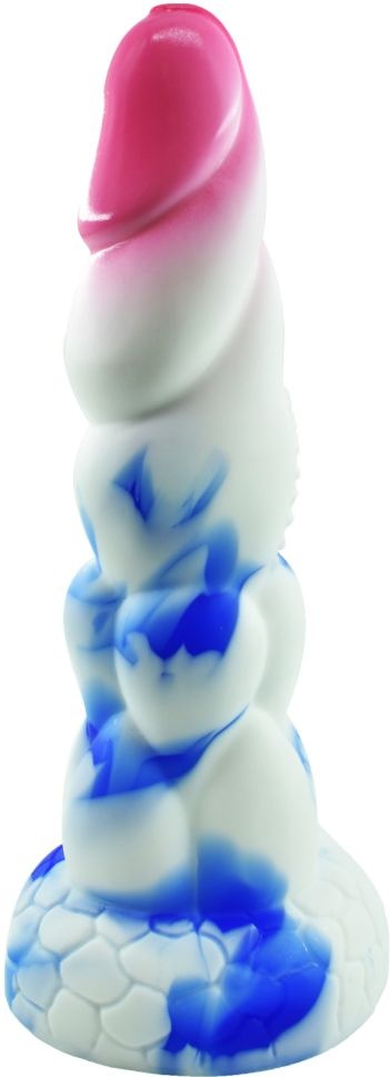 Dildo fantezist No.13 Fantasy Beasts, Silicon Premium, Alb/Albastru, 21 cm