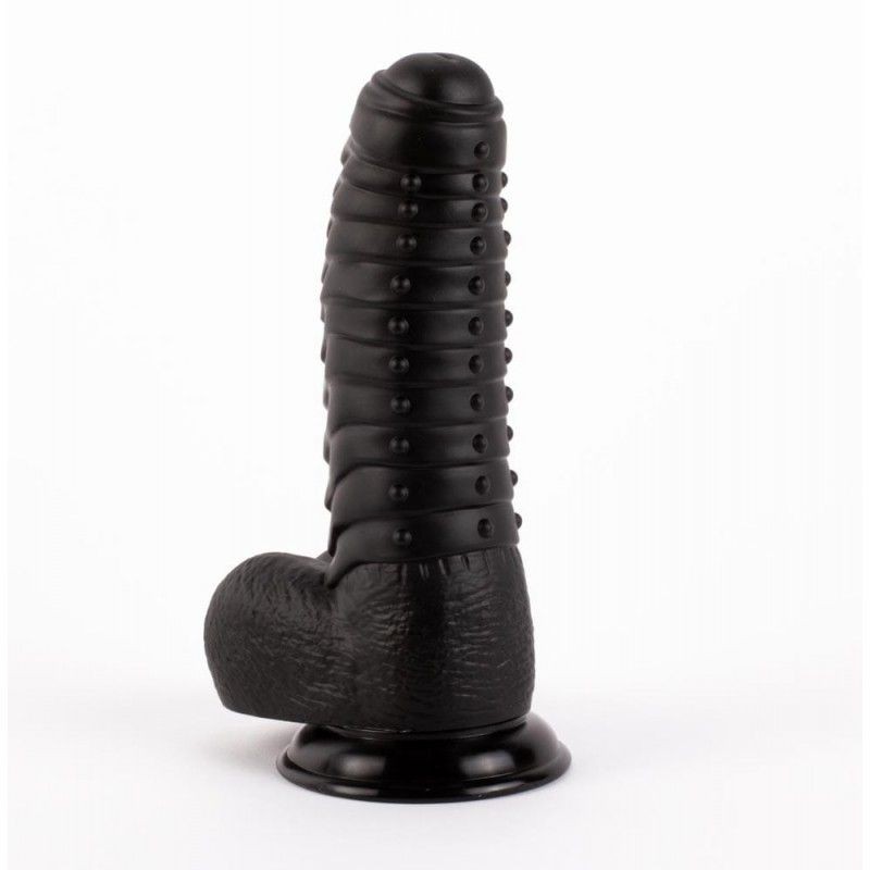 Dildo negru suprafata stimulatoare, cu testicule si ventuza X-MEN David\'s 11.9