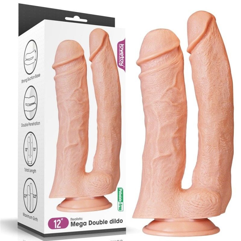 Dildo realist dublu de dimensiuni gigantice, cu ventuza Realistic Mega Double Dildo 33cm