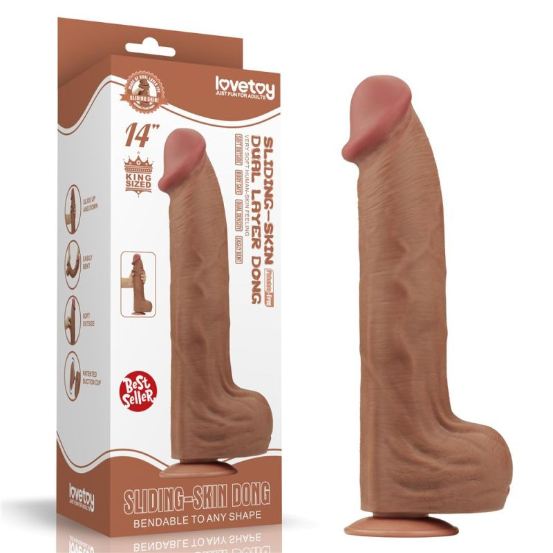 Dildo realist gigantic cu doua straturi 14\'\' King Sized Sliding Skin Dual Layer Dong Brown (36cm)