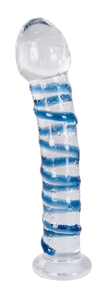 Dildo usor curbat realizat din sticla transparenta Arts Clair Bleu Glass Dildo (18cm) - 1 | YEO