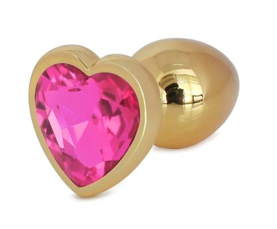 Dop anal Decorat cu o piatra roz in forma de inima Hearty Buttplug, Medium, Gold/Pink