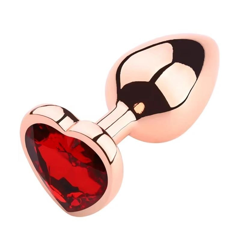 Dop anal mic si usor, Anal Plug Small, Rose Gold, Red Stone