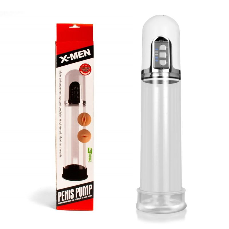 Pompa pentru penis silentioasa, cu vibratii X-MEN Electric Penis Pump White USB Rechargeable