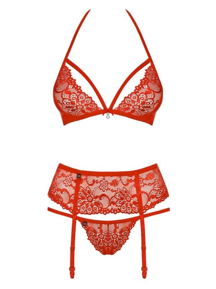 Set 3 piese Obsessive, 838-SEG-3, red - S/M - 2 | YEO