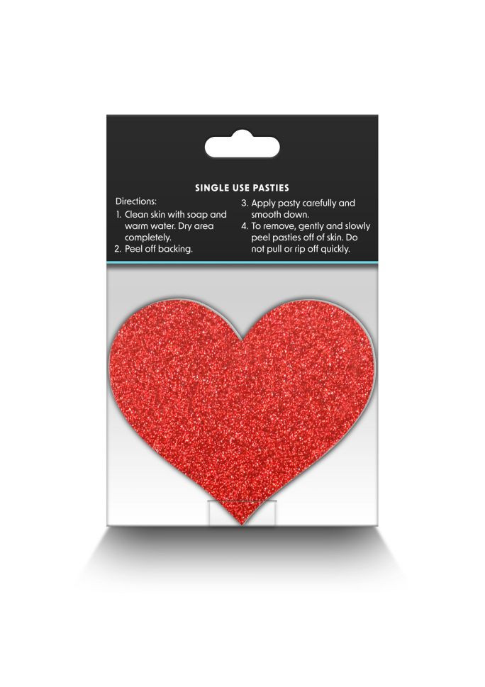 Set de 2 accesorii autoadezive sub forma de inima pentru sfarcuri Pasties Glitter Hearts 2 Pair, red