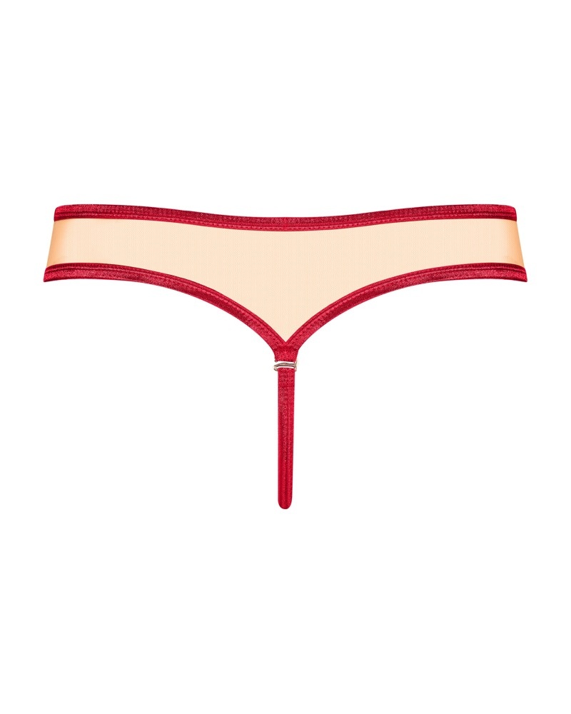 Tanga material elastic si funda din satin rosu Rubinesa thong Obsessive, red - S/M - 1 | YEO