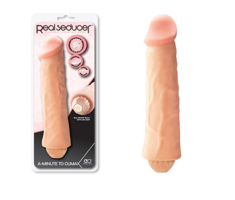 Vibrator clasic realist , cu 10 functii de vibratie REAL SEDUCER Flexible Vibrating Dong (20cm)