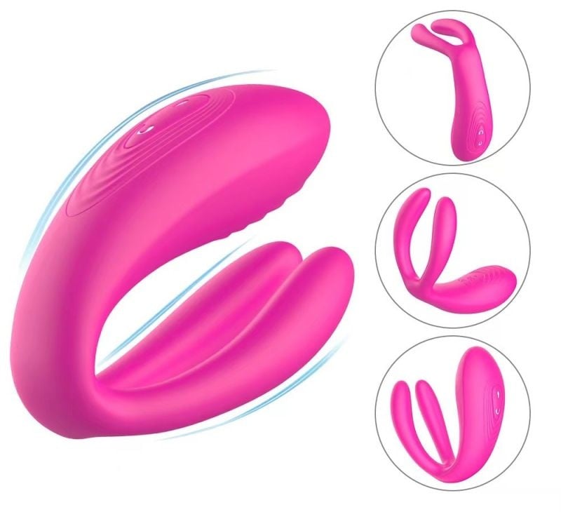 Vibrator cu dubla stimulare cu telecomanda , Remote Control, 10+10 moduri de vibratii, Silicone