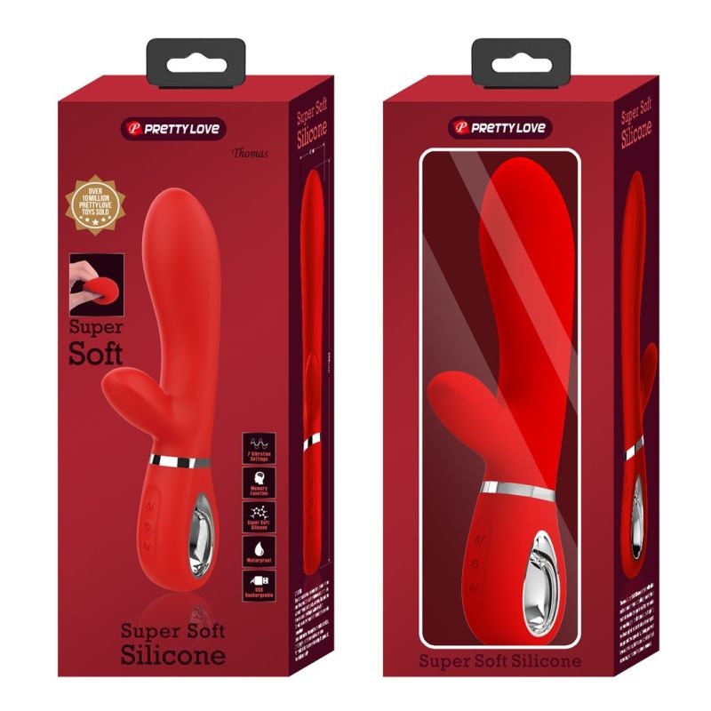 Vibrator Iepuras Thomas, 7 Moduri Vibratii, Silicon, USB, Rosu, 20.5 c