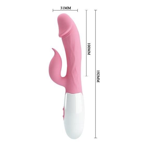 Vibrator rabbit din silicon cu cap realist si 30 de functii de vibratie Pretty Love Peter Vibrator Pink 19.2cm - 1 | YEO