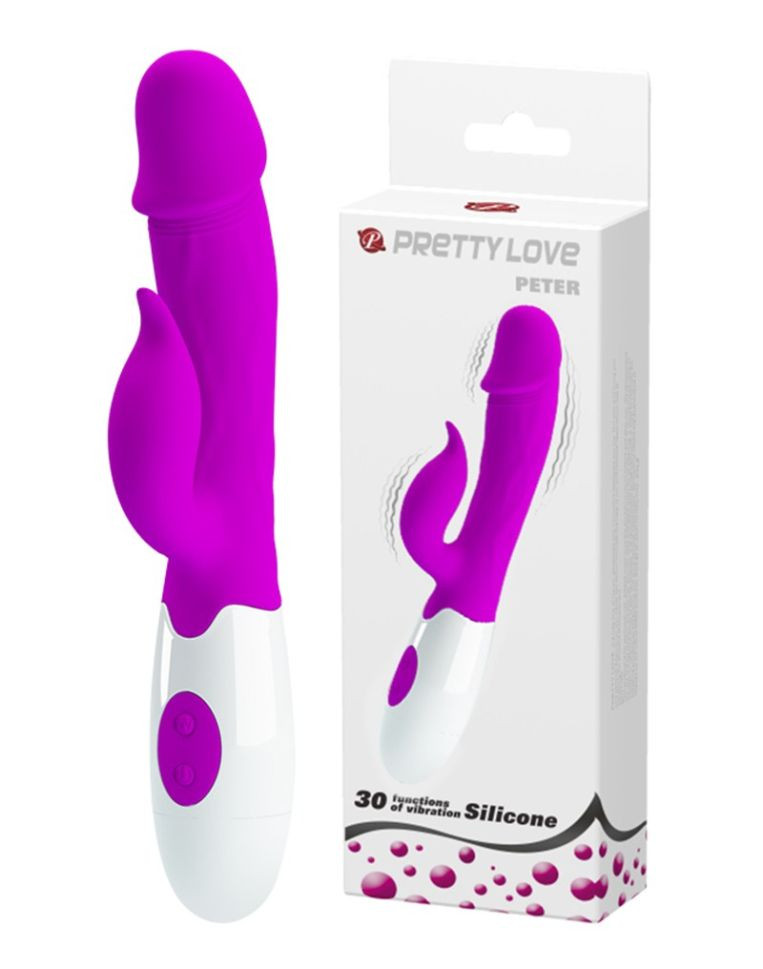 Vibrator rabbit din silicon cu cap realist si 30 de functii de vibratie Pretty Love Peter Vibrator Purple 19cm